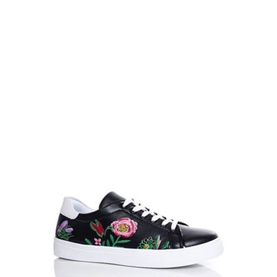 Black flower embroidered trainers